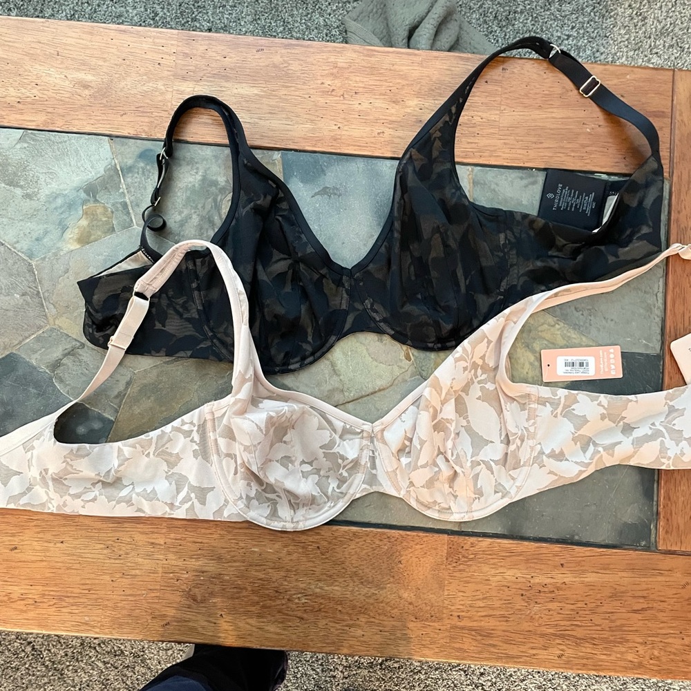2 third love, unlined, sexy lace bras, size 40 C